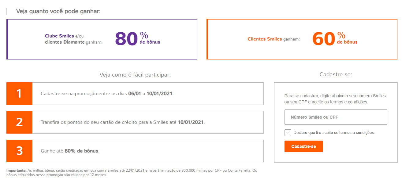 até 80% de bônus para Smiles